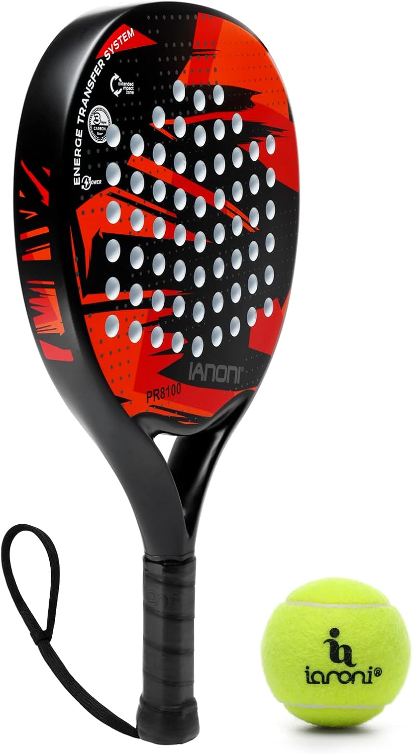 IANONI PR8100 Padel Racket | Carbon Fiber Beginner Racket | Red