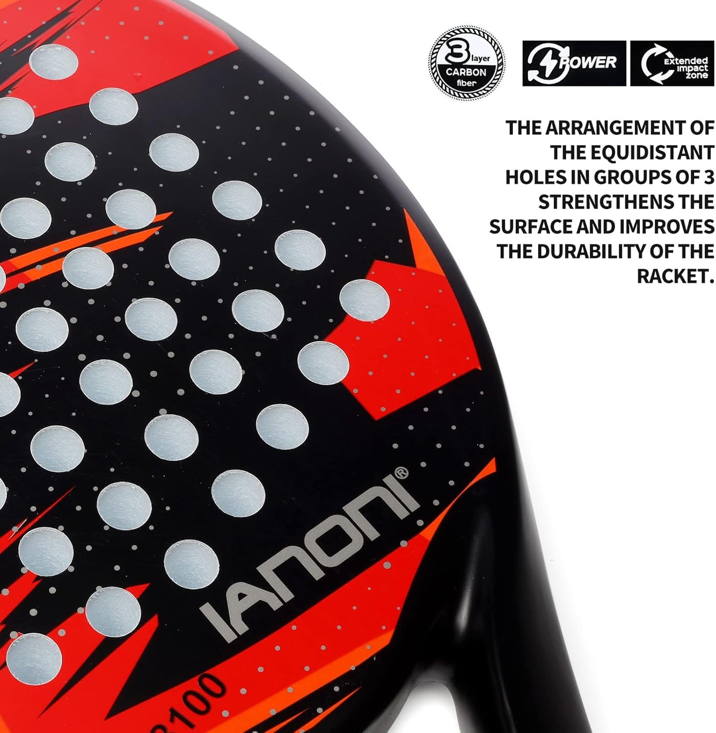 IANONI PR8100 Padel Racket | Carbon Fiber Beginner Racket | Red