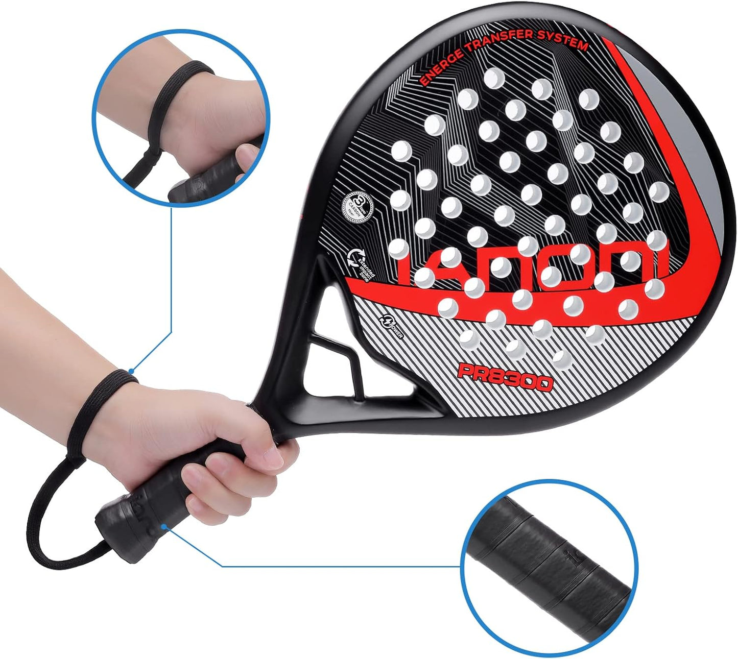 IANONI PR8300 Padel Racket | Carbon Fiber Beginner Racket | Red