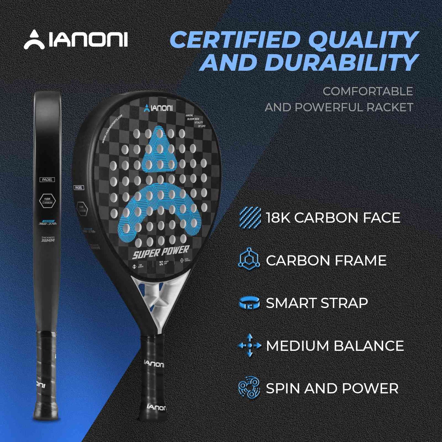 IANONI Padel Superpower Black/Blue Professional