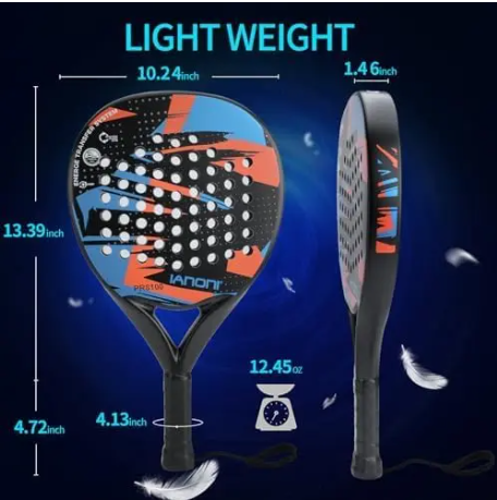 IANONI PR8100 Padel Racket | Carbon Fiber Beginner Racket | Orange & Blue