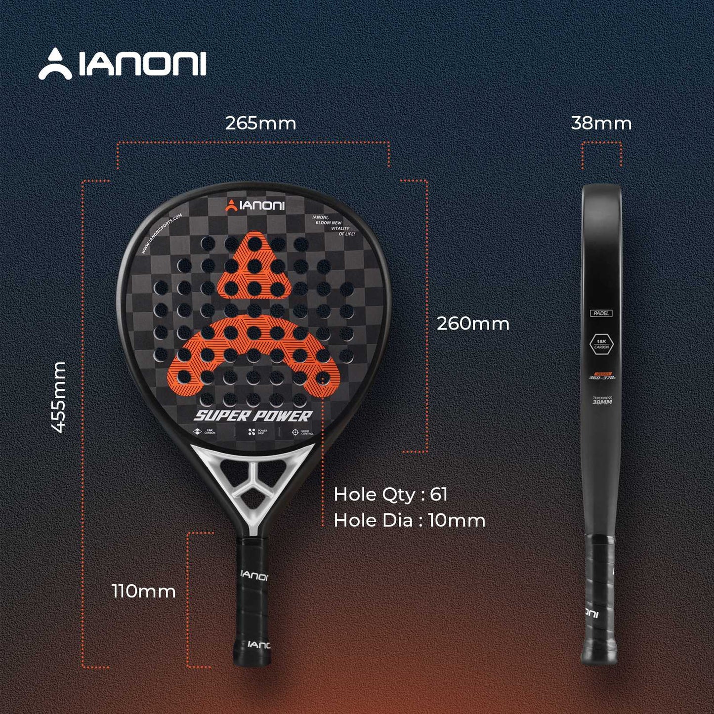 IANONI Padel Super Power Black/Orange Professional