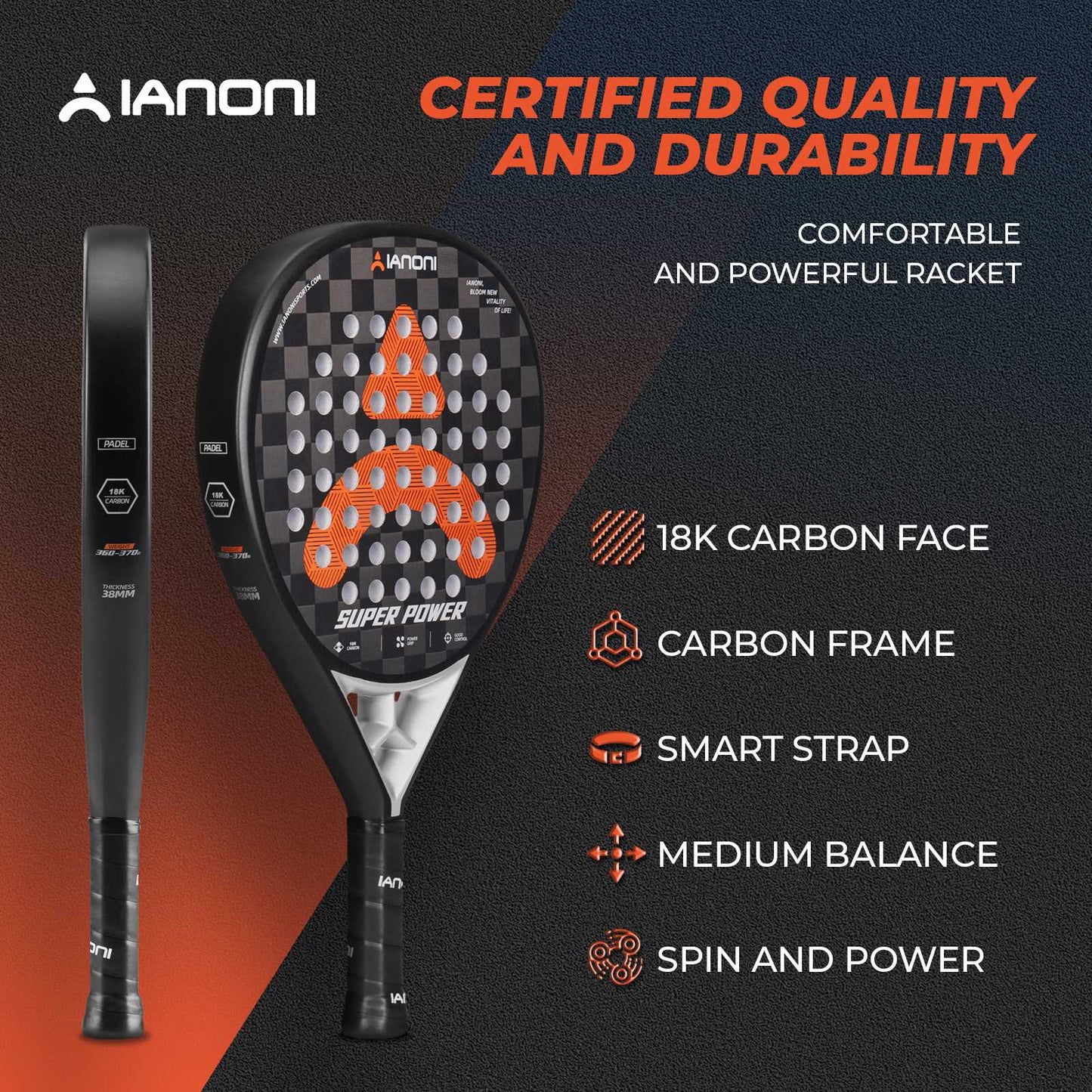 IANONI Padel Super Power Black/Orange Professional